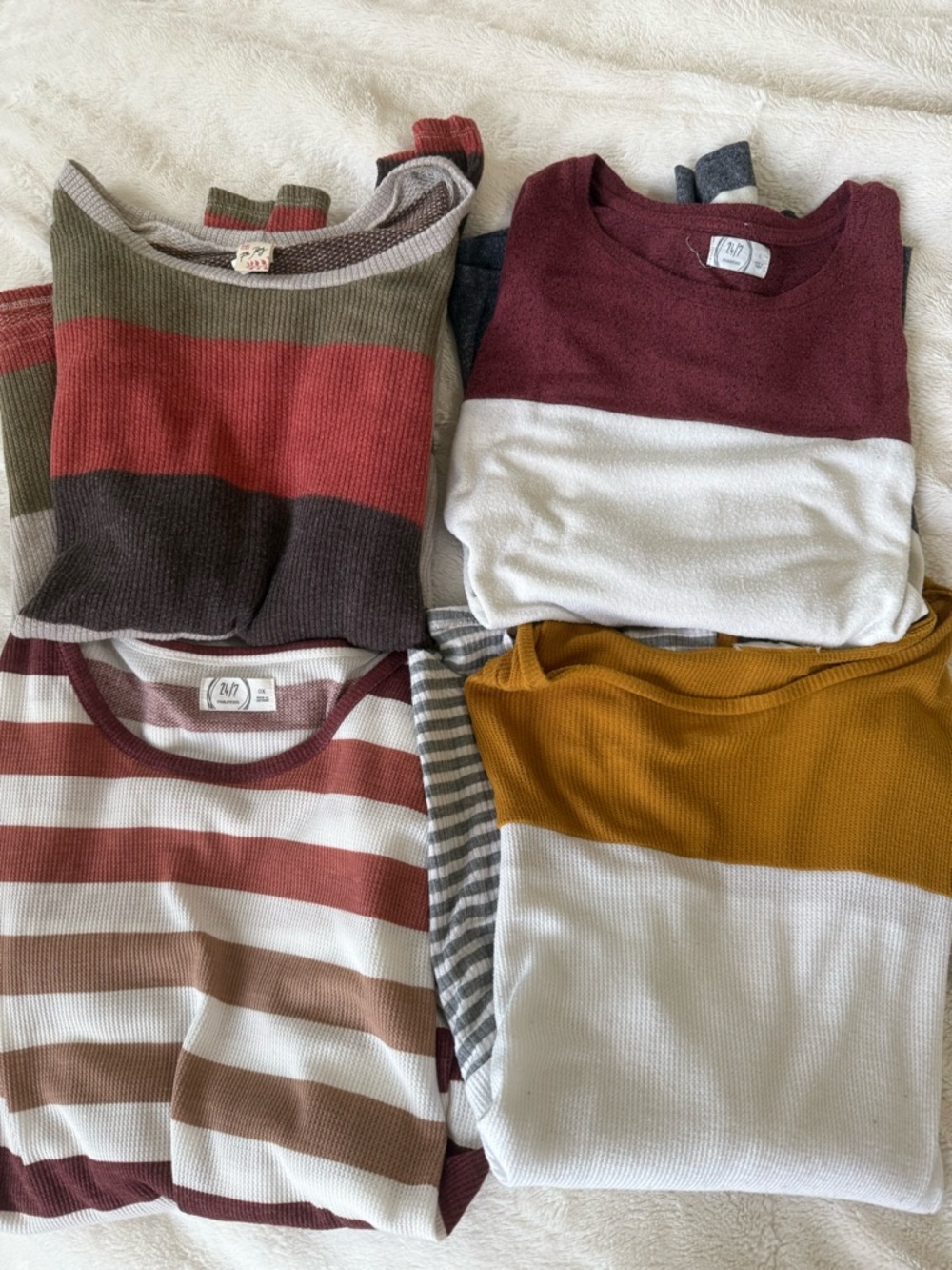 Striped & Colorblock sweater Tops - Rust, Olive, Burgundy, Mustard